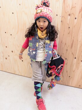 「BOOFOOWOO」｜「アイテム（その他アウター）」を使った、ramorockさん（キッズ・110cm）の秋コーディネート