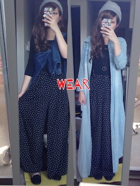 「ロングシャツ」｜「アイテム（つなぎ/オールインワン）」を使った、MIKUさん（レディース・156cm）の秋コーディネート