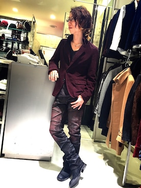 「アイテム（テーラードジャケット、レッド系）」を使った、Nakataさん（メンズ・170cm）の冬コーディネート