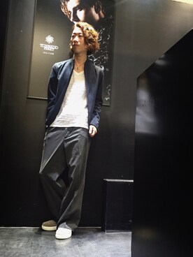 「アイテム（ライダースジャケット、グレー系）」を使った、Nakataさん（メンズ・170cm）の秋コーディネート