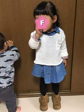 「アイテム（シャツワンピース）」を使った、紫☆まちやんさん（キッズ・80cm）の冬コーディネート