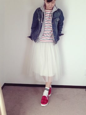 「ハグマグ」｜「アイテム（デニムジャケット）」を使った、masamiさん（レディース・161cm）の春コーディネート