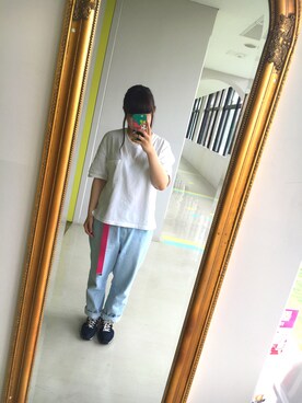 「GU（ジーユー）のアイテム（Tシャツ/カットソー、ホワイト系）」を使った、ゆっちゃんさん（レディース・153cm）の夏コーディネート