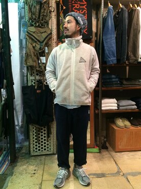 「and wander（アンドワンダー）のアイテム（ブルゾン）」を使った、牛木さん（メンズ・165cm）の秋コーディネート