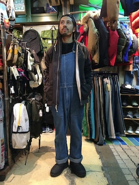 「MANASTASH（マナスタッシュ）のアイテム（スウェット）」を使った、牛木さん（メンズ・165cm）の冬コーディネート