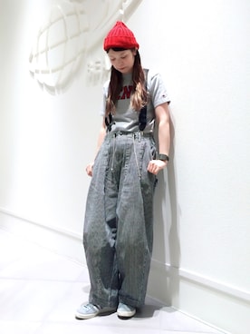 「アイテム（サスペンダー）」を使った、AyaMatsunagaさん（レディース・165cm）の春コーディネート