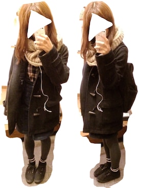 「タイツ×靴下」｜「アイテム（ダッフルコート）」を使った、#cさん（レディース・158cm）の秋コーディネート