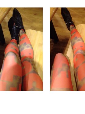 「アイテム（タイツ/ストッキング、オレンジ系）」を使った、Yuko Katoさん（レディース・158cm）の冬コーディネート