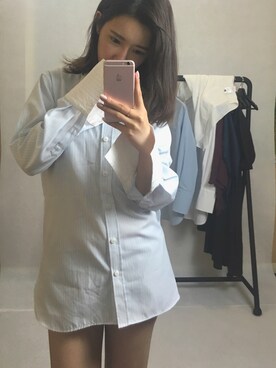 「handmadebybewellのアイテム（シャツ/ブラウス、ブルー系）」を使った、有点圆_さん（レディース）の夏コーディネート