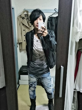 「GIVENCHY」｜「アイテム（ライダースジャケット）」を使った、ken0328さん（メンズ・168cm）の秋コーディネート