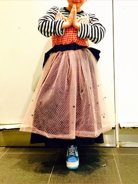 「アイテム（キャミソール、レッド系）」を使った、emichiさん（レディース・150cm）の春コーディネート