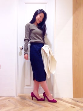 「Mila Owen（ミラオーウェン）のオーガニックワッフルPO（Tシャツ/カットソー、グリーン系）」を使った、kanae odaさん（レディース・158cm）の秋コーディネート