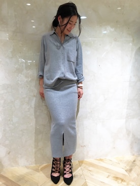 「Mila Owen（ミラオーウェン）のニットシャツセットアップ（ワンピース/ドレス、その他）」を使った、kanae odaさん（レディース・158cm）の冬コーディネート