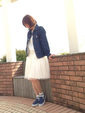 「ボーダーソックス」｜「アイテム（デニムジャケット）」を使った、たーきさん（レディース・167cm）の春コーディネート