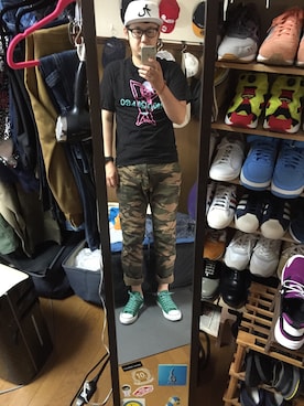 「NINE（ナイン）のアイテム（帽子）」を使った、necogaskeeさん（メンズ・180cm）の夏コーディネート