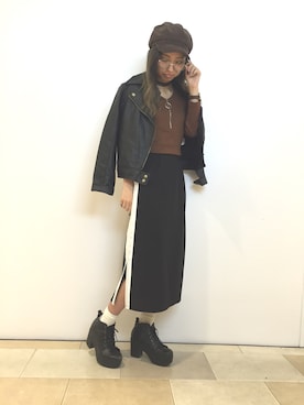 「SpRay（スプレイ）のアイテム（ライダースジャケット）」を使った、SpRay池袋PARCO店さん（レディース・165cm）の秋コーディネート