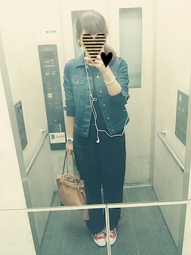 「KBF（ケイビーエフ）のKBF+　ワイドパンツオールインワン（つなぎ/オールインワン、ブラック系）」を使った、タラコさん（レディース・170cm）の秋コーディネート