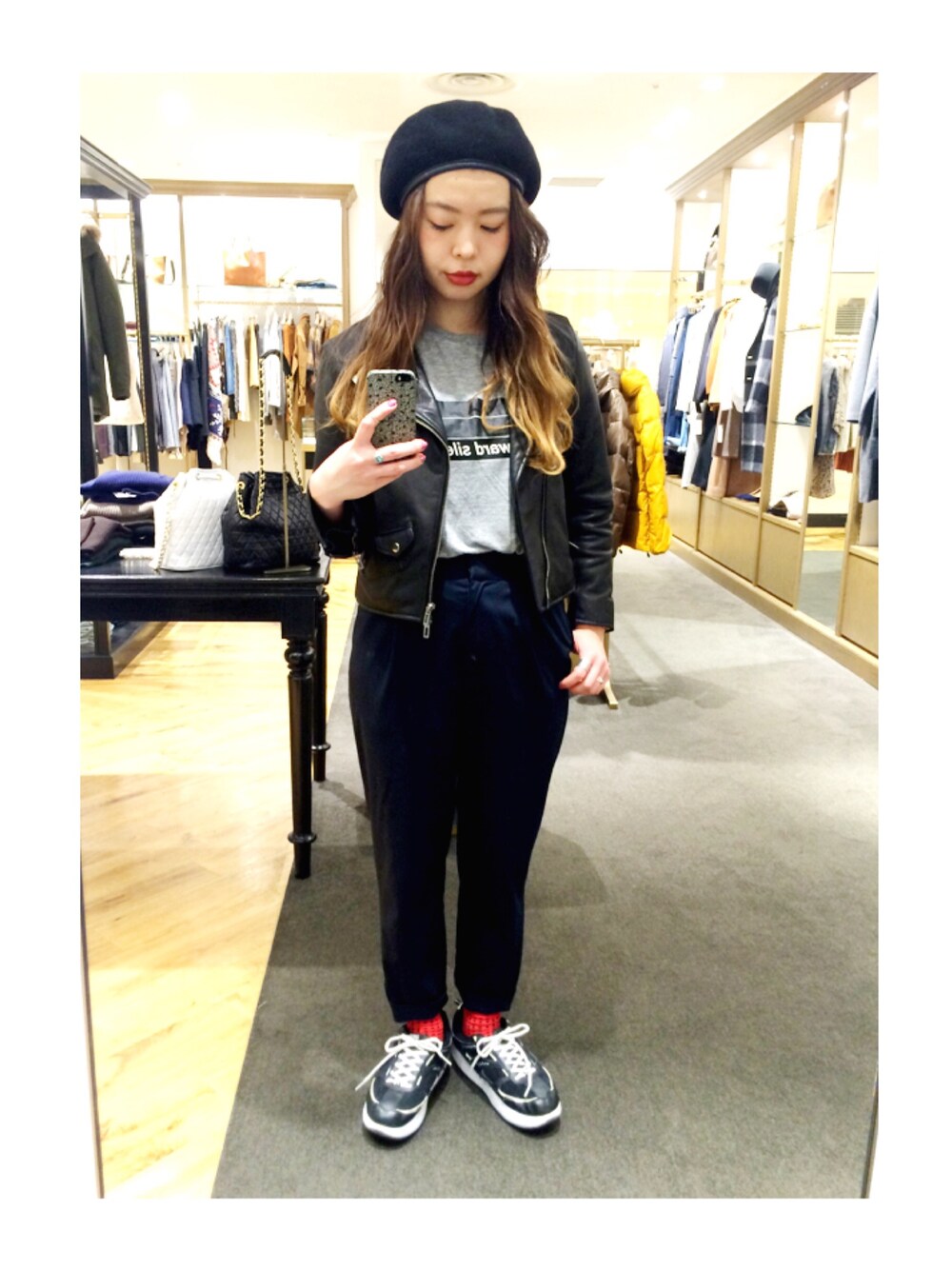「SLY、cheap monday、ライダース、DOMENICO+SAVIO、LUCA」｜「LUCA/LADY LUCK LUCAのLC./LLL タックパンツ（その他パンツ、ブルー系）」を使った、S A Y A K Oさん（レディース・159cm）の秋コーディネートの1枚目の写真