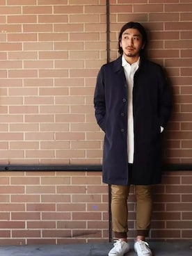 「アイテム（ステンカラーコート）」を使った、VANKERCLOSET_GOさん（メンズ・170cm）の春コーディネート