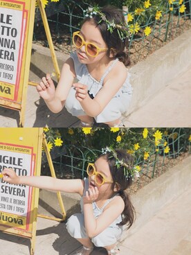 「アイテム（サロペット/オーバーオール）」を使った、アルムさん（キッズ・120cm）の夏コーディネート