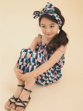 「アイテム（サロペット/オーバーオール）」を使った、アルムさん（キッズ・120cm）の夏コーディネート