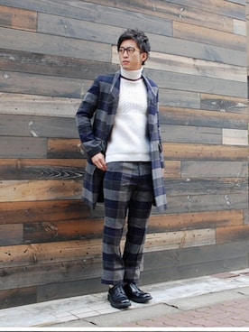 「THREE BLIND MICE（スリーブラインドマイス）のアイテム（シューズ）」を使った、BRIENDさん（メンズ・175cm）の冬コーディネート