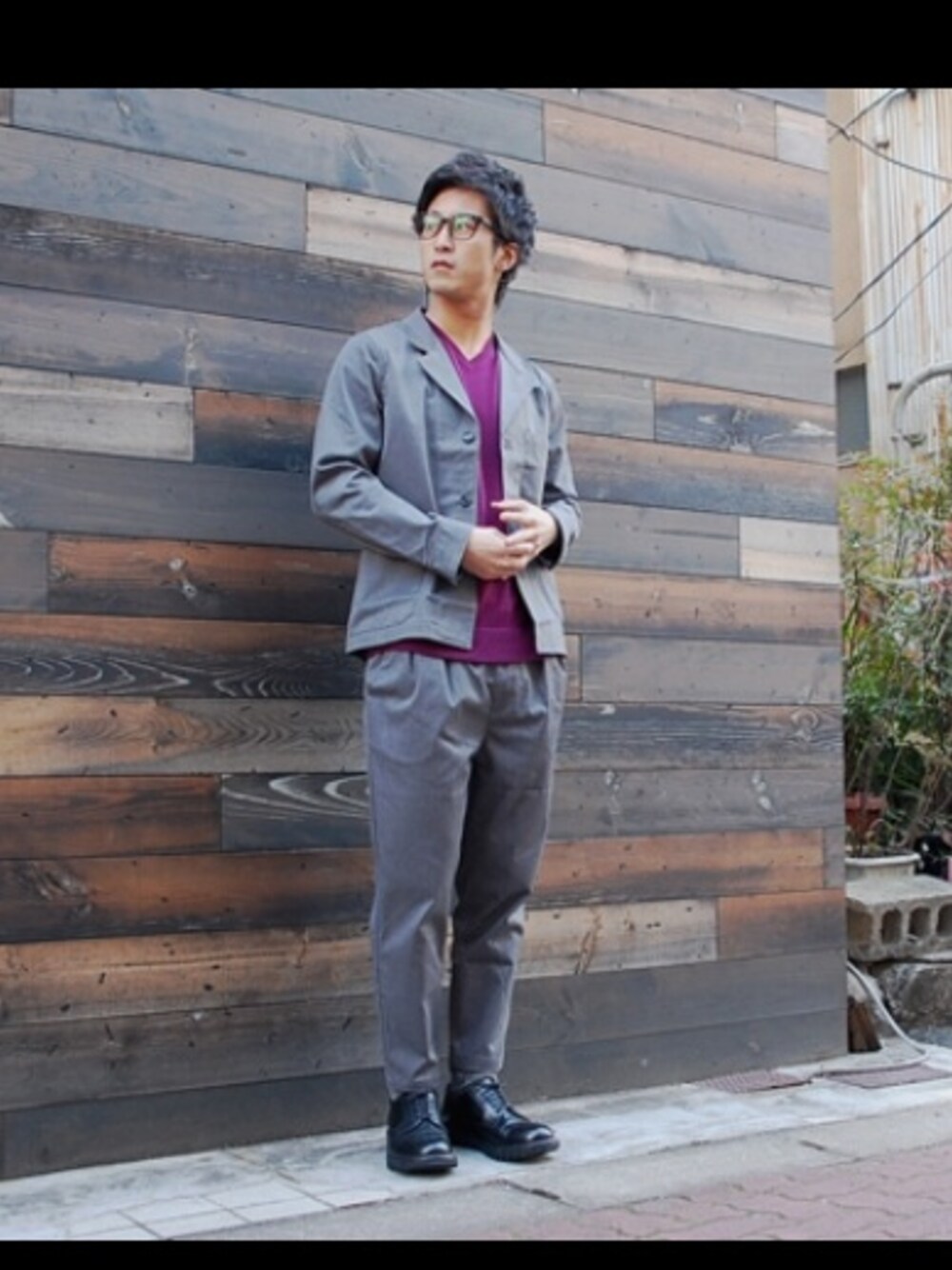 「栄、名古屋、セットアップ、RYU、BRIEND、春コーデ、ファッション、コーディネート」｜「RYUのworkers pants（スラックス、グレー系）」を使った、BRIENDさん（メンズ・175cm）の冬コーディネートの1枚目の写真