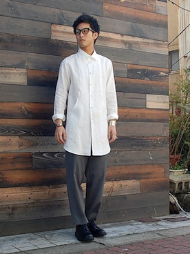 「THREE BLIND MICE（スリーブラインドマイス）のアイテム（シューズ）」を使った、BRIENDさん（メンズ・179cm）の秋コーディネート