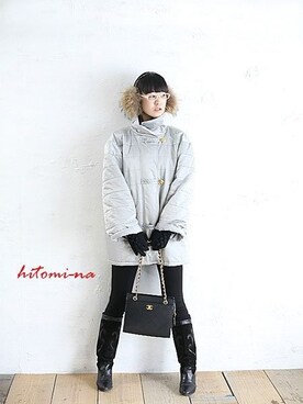 「chanel」｜「アイテム（ダウンジャケット/コート）」を使った、hitomi nozakiさん（レディース・165cm）の冬コーディネート