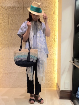 「TOPKAPI（トプカピ）のアイテム（かごバッグ）」を使った、marronさん（レディース・155cm）の夏コーディネート