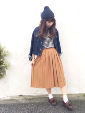 「Casselini（キャセリーニ）のアイテム（ニットキャップ/ビーニー）」を使った、な͜͡お͜͡な͜͡さん（レディース・155cm）の秋コーディネート