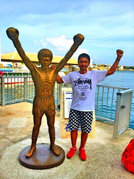 「chapter world（チャプターワールド）のTHE NORTH FACE TELLUS 25（バックパック/リュック、レッド系）」を使った、じゆーじんさん（メンズ・174cm）の夏コーディネート