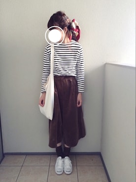 「ORCIVAL（オーシバル）の【ORCIVAL(オーシバル)】コットンロード フレンチバスクシャツ（Tシャツ/カットソー）」を使った、Chocorooさん（レディース・156cm）の秋コーディネート