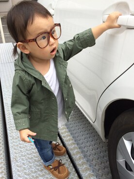 「OLD NAVY（オールドネイビー）のアイテム（ミリタリージャケット）」を使った、YUUUAさん（キッズ・80cm）の秋コーディネート