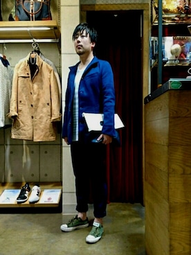 「アイテム（クラッチバッグ、ホワイト系）」を使った、樟葉モール ハイダウェイさん（メンズ・165cm）の秋コーディネート