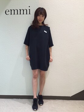 「emmi（エミ）の【emmi atelier】コクーンワンピース（ワンピース/ドレス、その他）」を使った、yuria sakamakiさん（レディース・165cm）の秋コーディネート