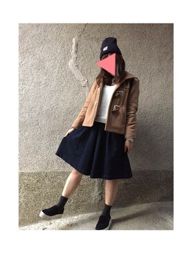 「キュロット」｜「アイテム（ニットキャップ/ビーニー）」を使った、もぴこさん（レディース・160cm）の冬コーディネート