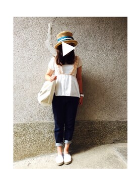 「kaorinomori（カオリノモリ）の【雑誌mer8月号掲載】【カオリノモリ】・ポークパイ（ハット）」を使った、もぴこさん（レディース・160cm）の夏コーディネート