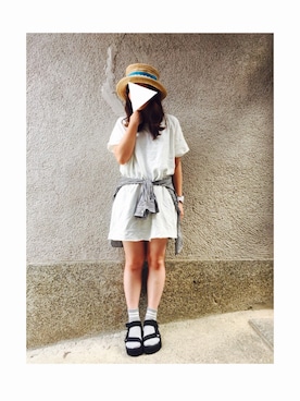 「kaorinomori（カオリノモリ）の【雑誌mer8月号掲載】【カオリノモリ】・ポークパイ（ハット）」を使った、もぴこさん（レディース・160cm）の夏コーディネート