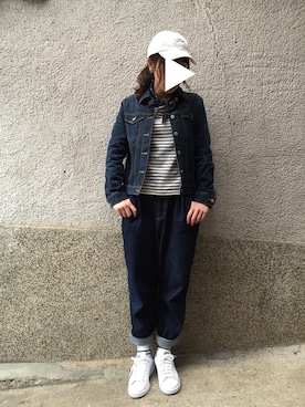 「melple（メイプル）のアイテム（帽子）」を使った、もぴこさん（レディース・160cm）の春コーディネート