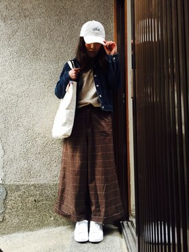 「melple（メイプル）のアイテム（帽子）」を使った、もぴこさん（レディース・160cm）の春コーディネート