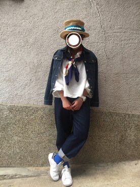 「kaorinomori（カオリノモリ）の【雑誌mer8月号掲載】【カオリノモリ】・ポークパイ（ハット）」を使った、もぴこさん（レディース・160cm）の春コーディネート