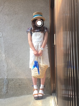 「ブルー x ホワイト」｜「アイテム（サロペット/オーバーオール）」を使った、もぴこさん（レディース・160cm）の春コーディネート