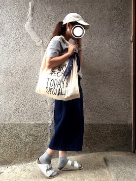 「melple（メイプル）のアイテム（帽子）」を使った、もぴこさん（レディース・160cm）の夏コーディネート