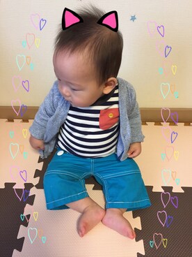 「9ヶ月」｜「アイテム（チノパンツ）」を使った、achapiさん（キッズ・70cm）の秋コーディネート