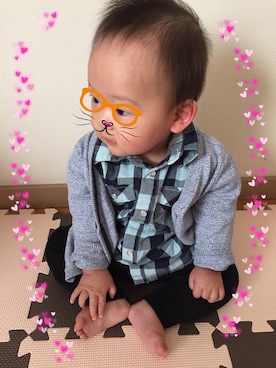 「スキップランド（スキップランド）のアイテム（シャツ/ブラウス、ブルー系）」を使った、achapiさん（キッズ）の冬コーディネート