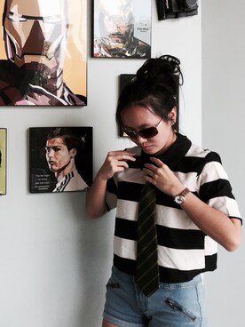「stripes」｜「アイテム（アナログ腕時計）」を使った、Esther Ongさん（レディース・161cm）の夏コーディネート