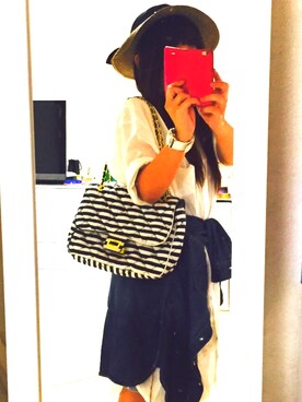 「DIESEL（ディーゼル）のDIESEL® 'NSBB' Leather Strap Watch, 46mm（アナログ腕時計、ホワイト系）」を使った、SAYA☺︎さん（レディース・164cm）の夏コーディネート