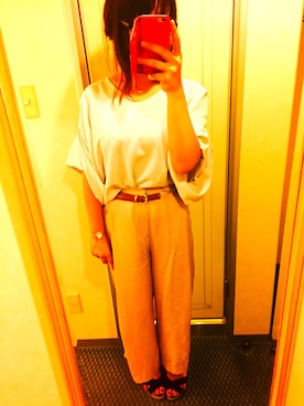 「CLOCHE（クロシェ）のアイテム（Tシャツ/カットソー、ベージュ系）」を使った、SAYA☺︎さん（レディース・164cm）の夏コーディネート