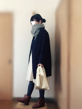 「コクーンコート」｜「アイテム（ノーカラージャケット）」を使った、matinさん（レディース・163cm）の冬コーディネート